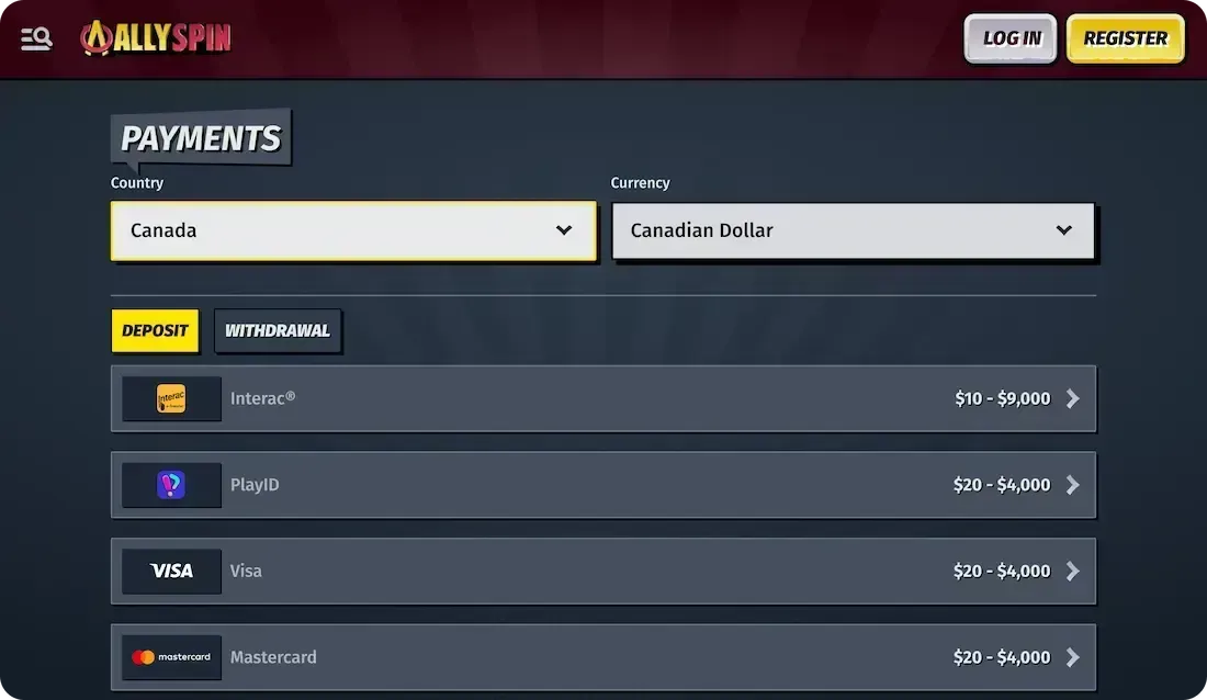 allyspin casino payments